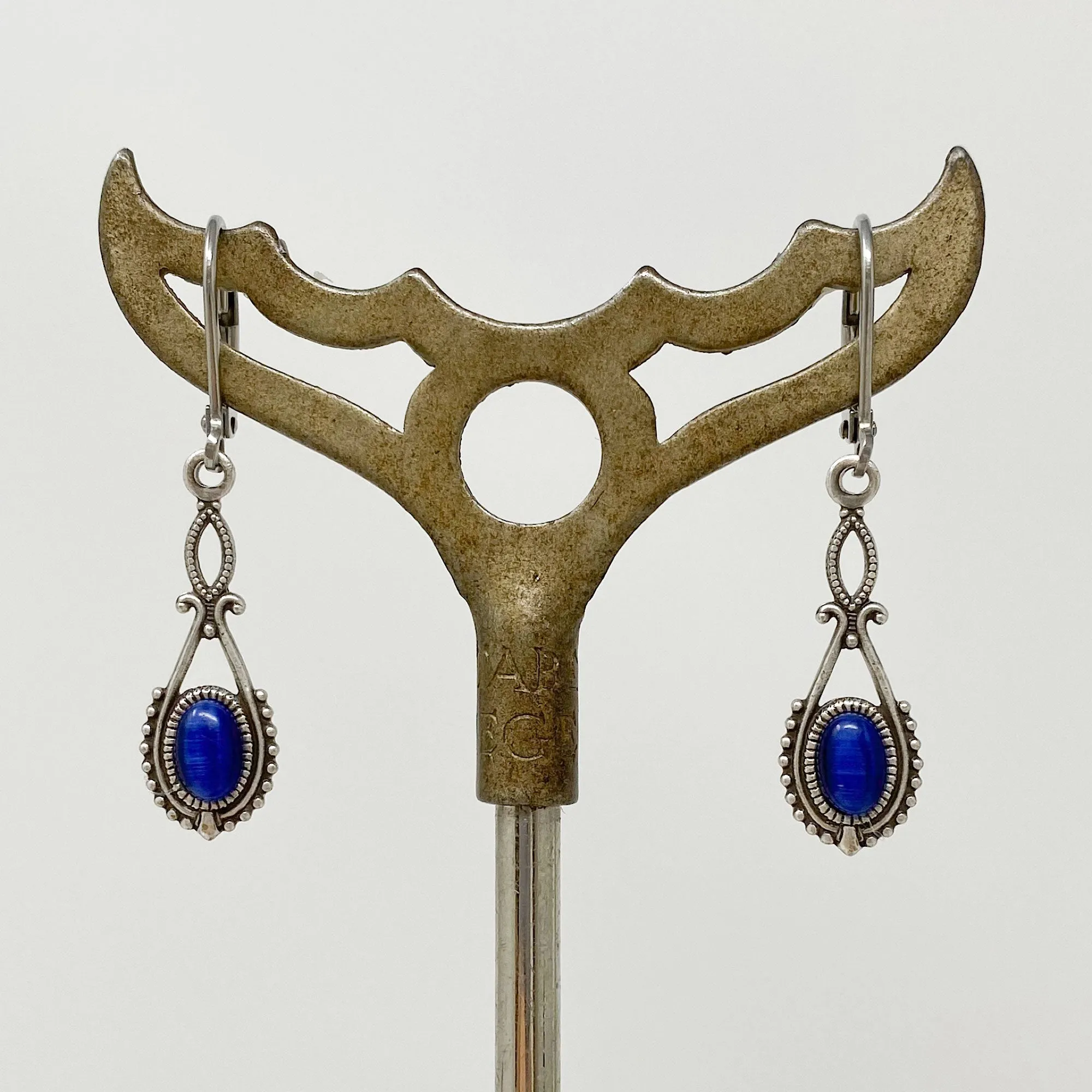 GAVIN silver and blue cat eye earrings