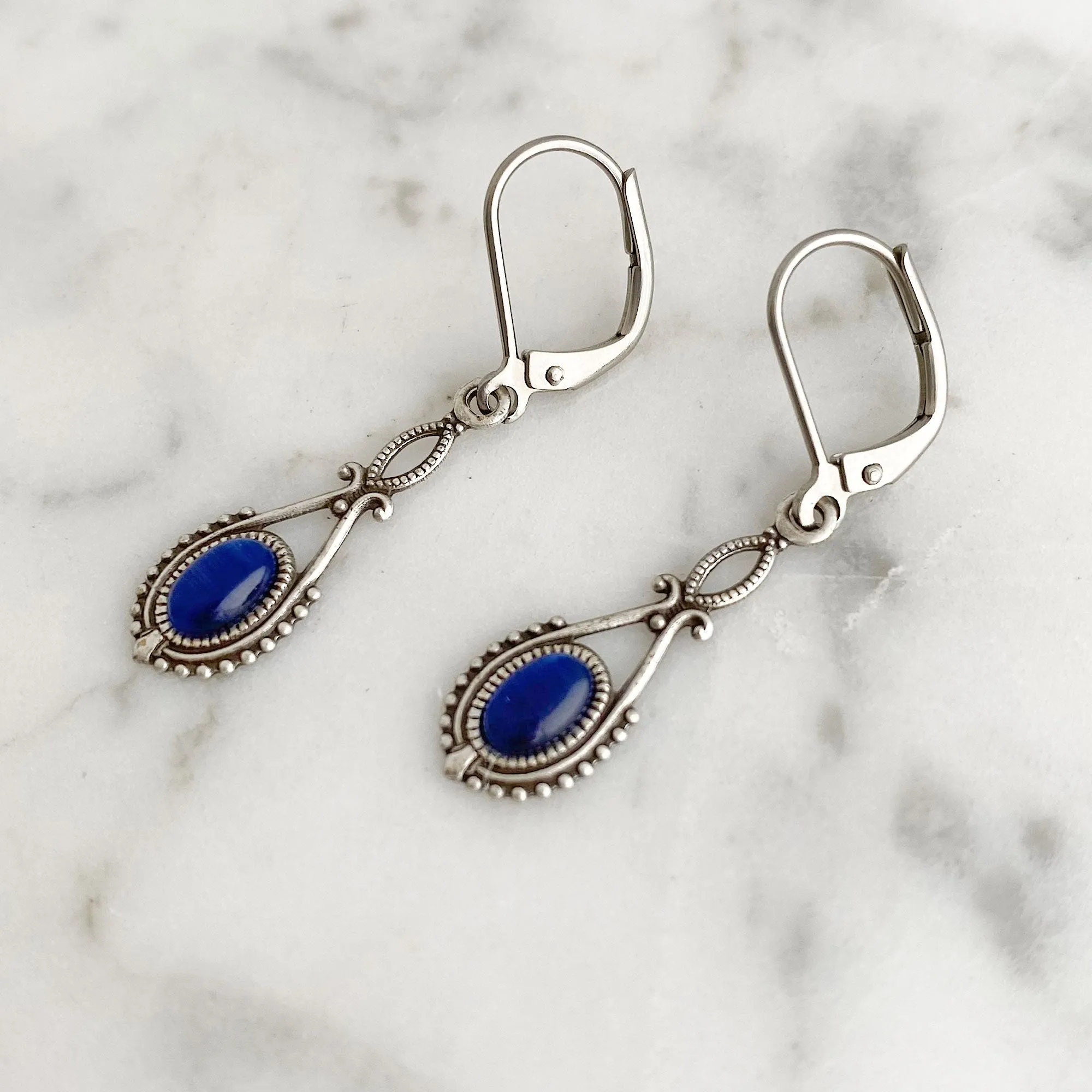 GAVIN silver and blue cat eye earrings