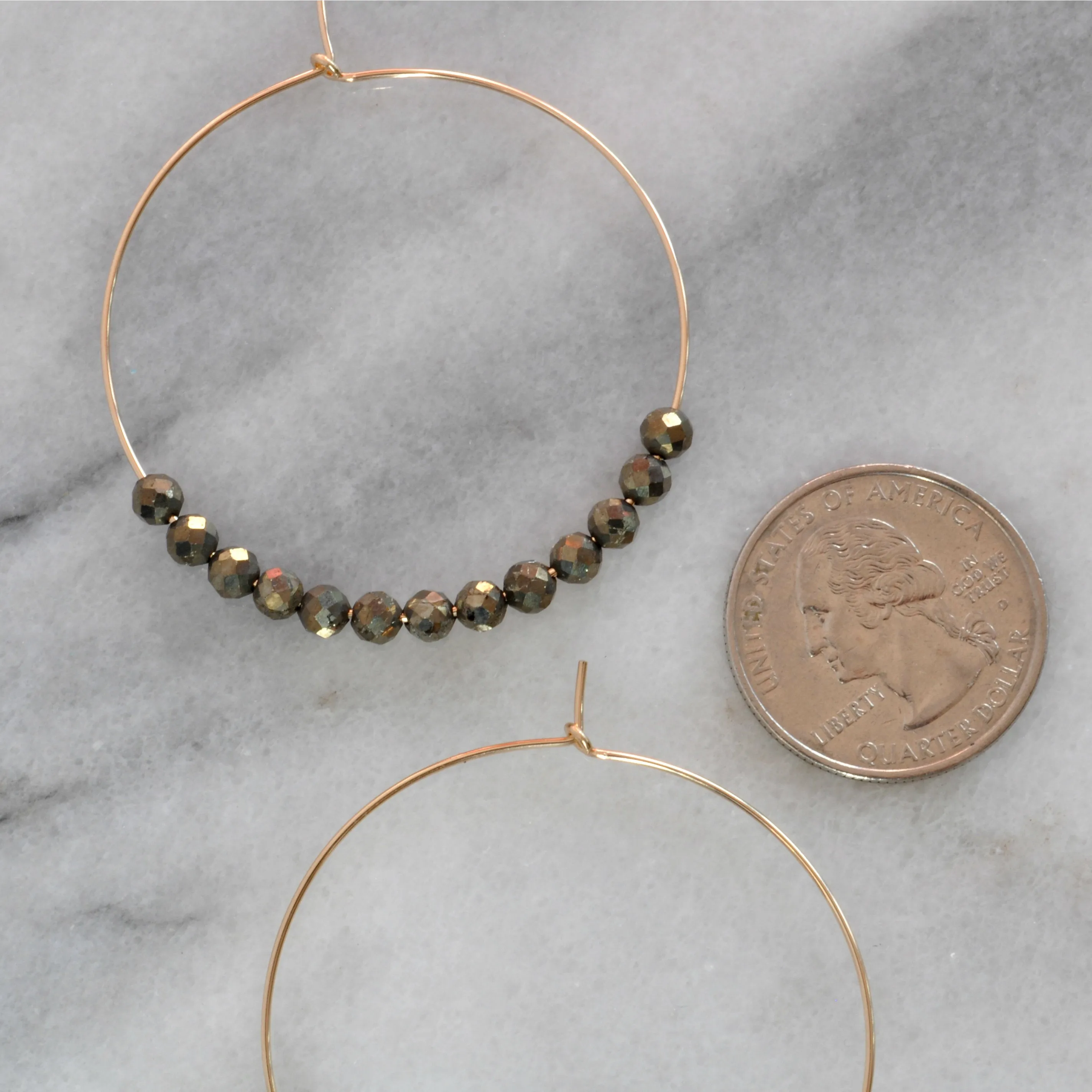 Gemstone 45mm Gold Filled Hoops - PYRITE