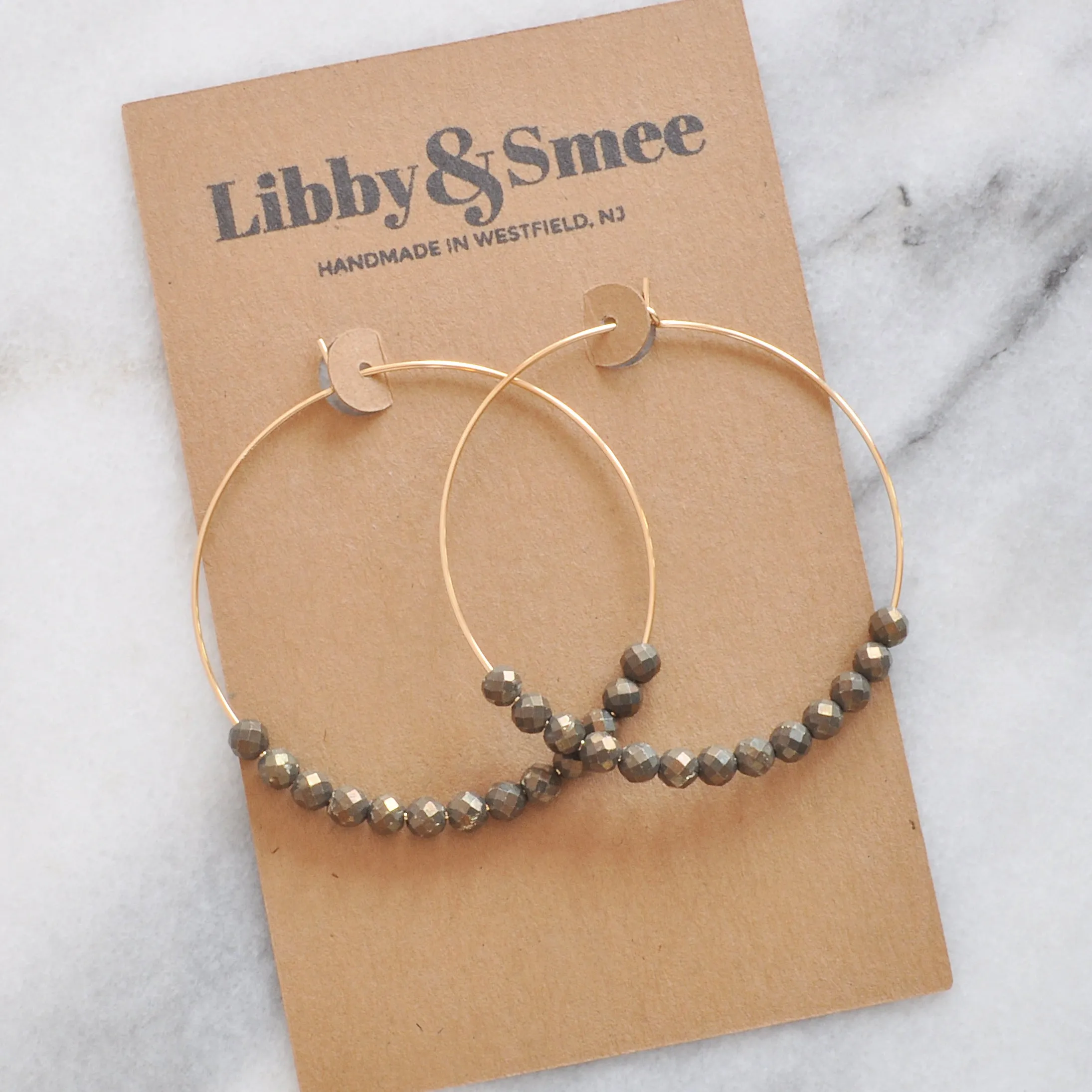 Gemstone 45mm Gold Filled Hoops - PYRITE