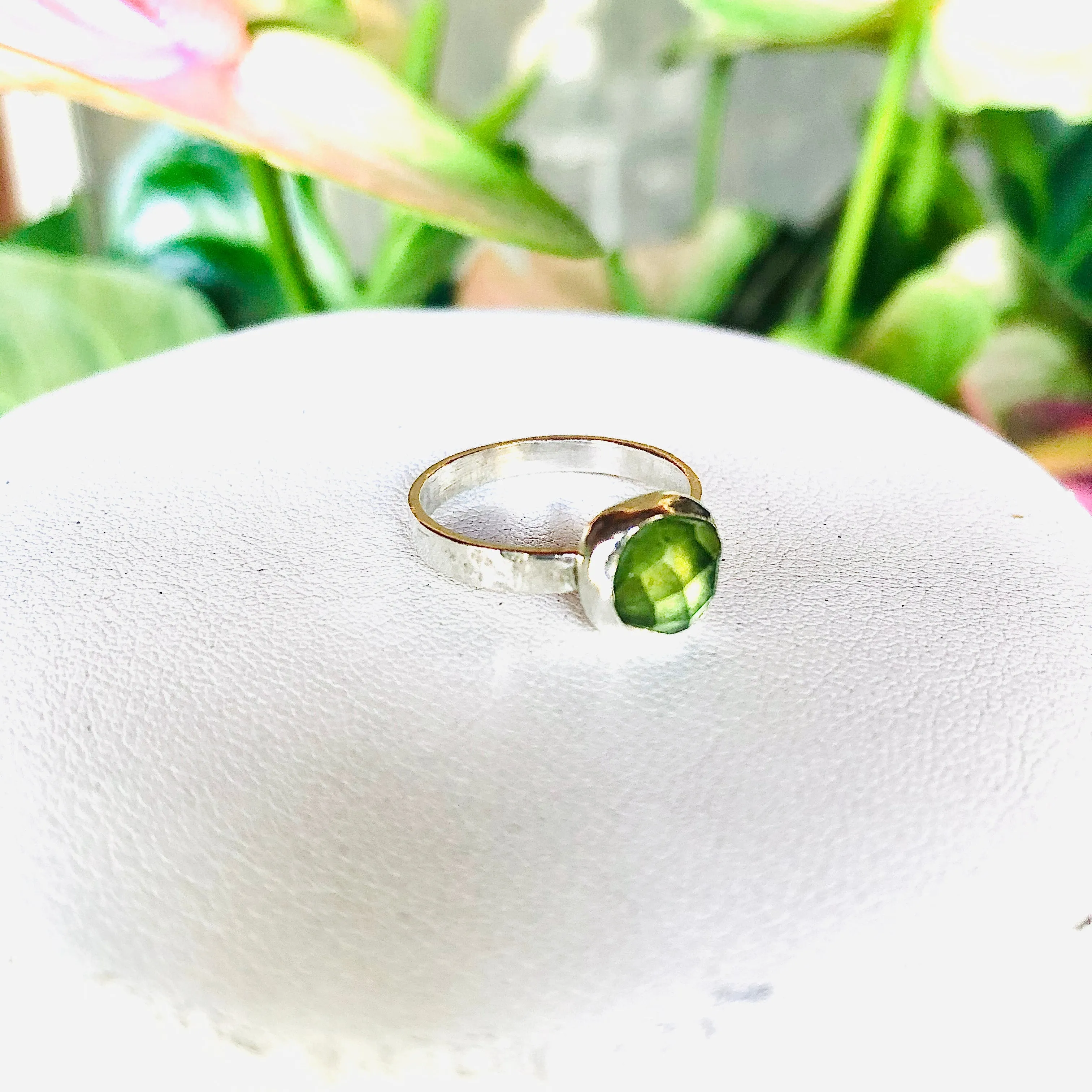 glowing green tourmaline ring