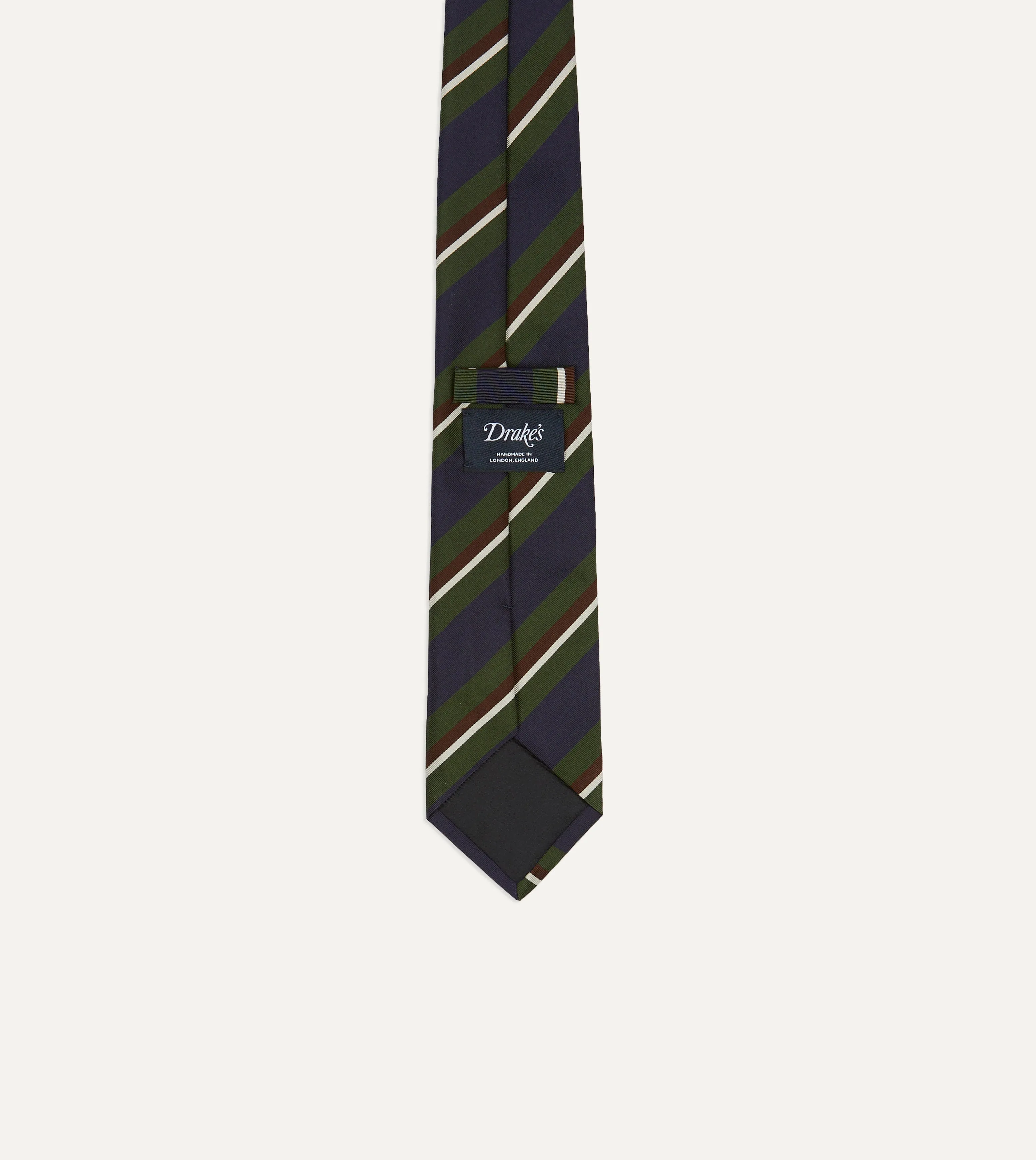 Green and Navy Stripe Silk Mogador Tipped Tie