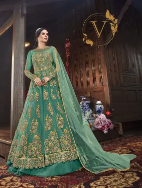 Green Embroidered Net Salwar Kameez