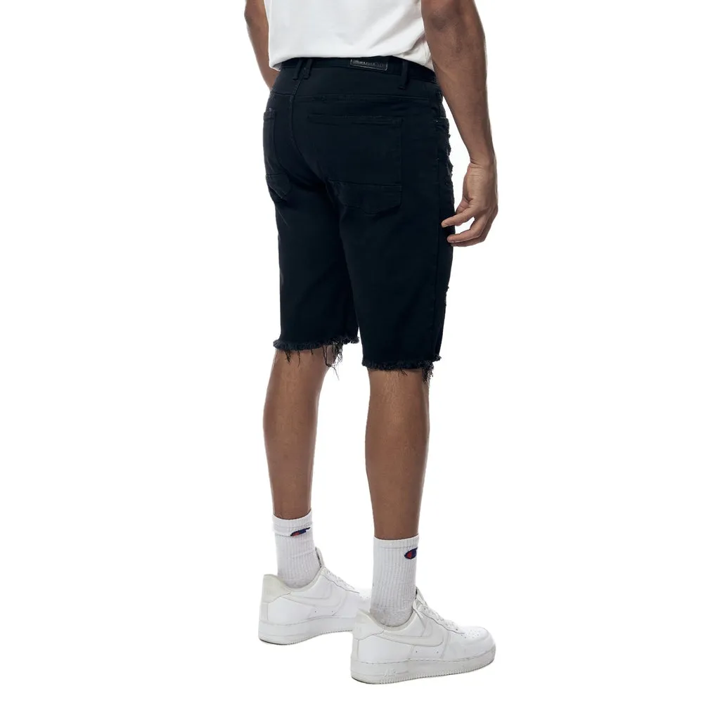 Gun Shot & Grinding Effects Jean Shorts - Black