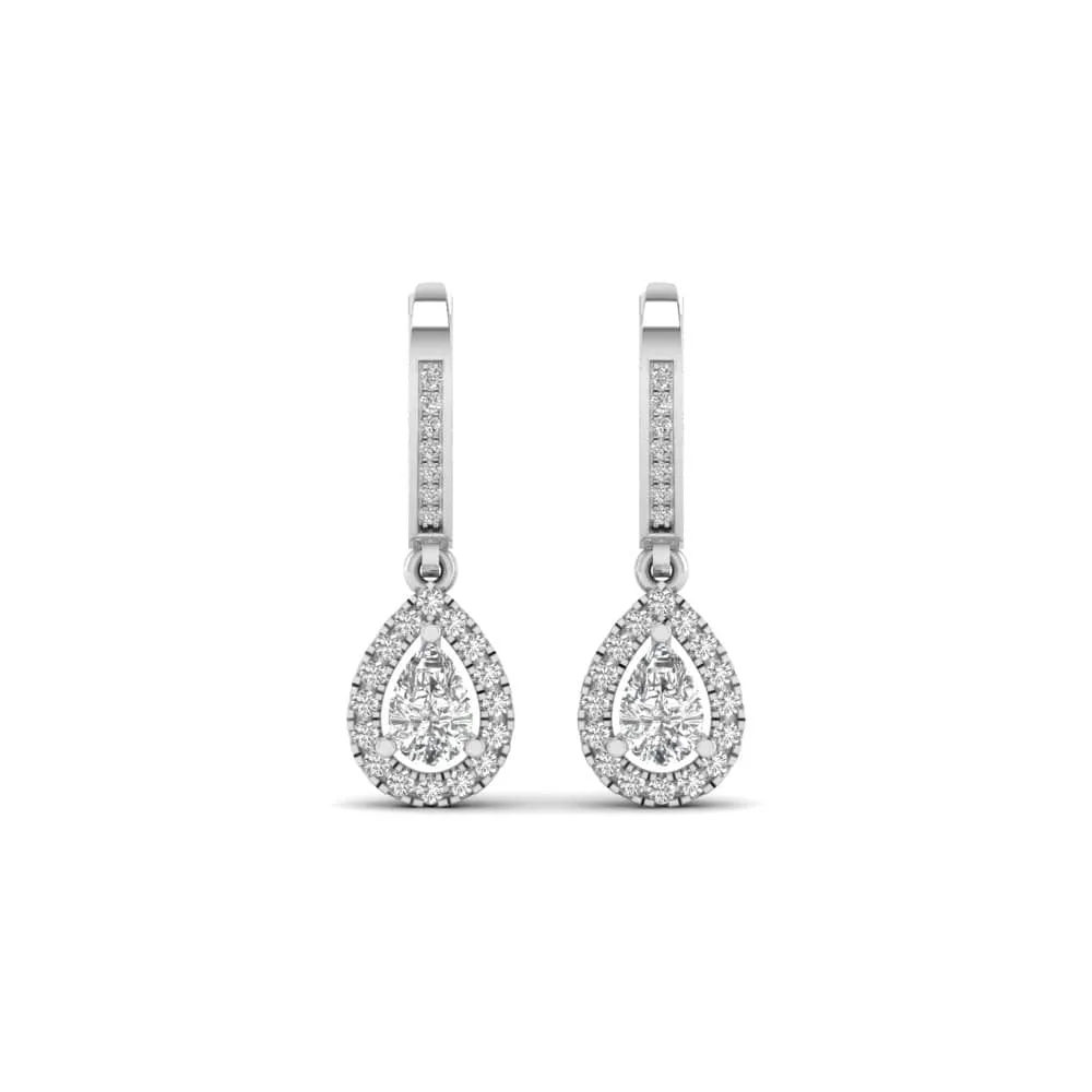 Halo Pear Diamond Drop  Earrings, Lab Grown