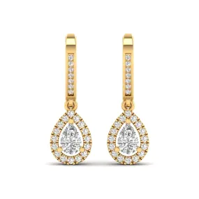 Halo Pear Diamond Drop  Earrings, Lab Grown