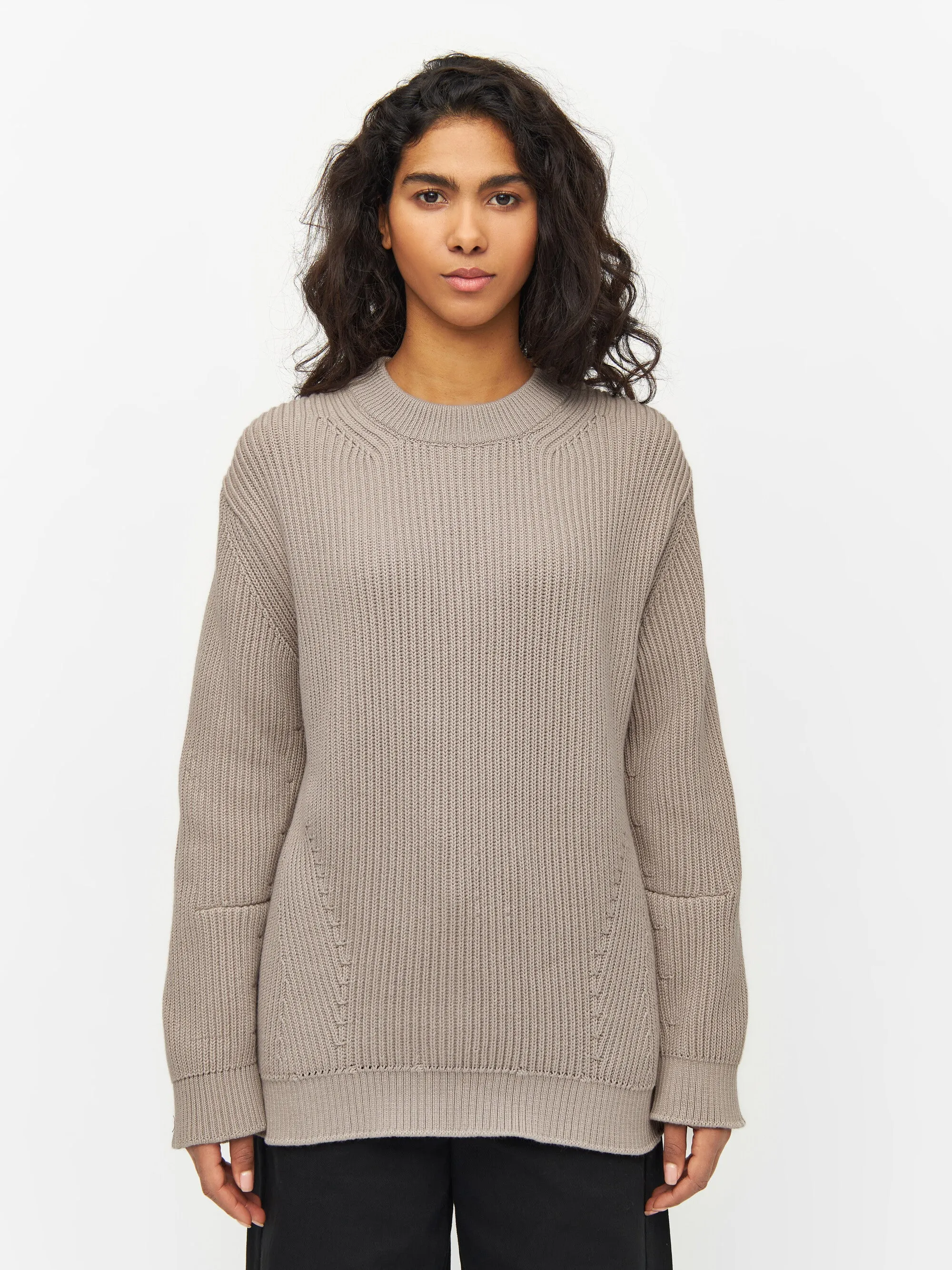 Heavy rib oversize crew neck knit - Light feather gray