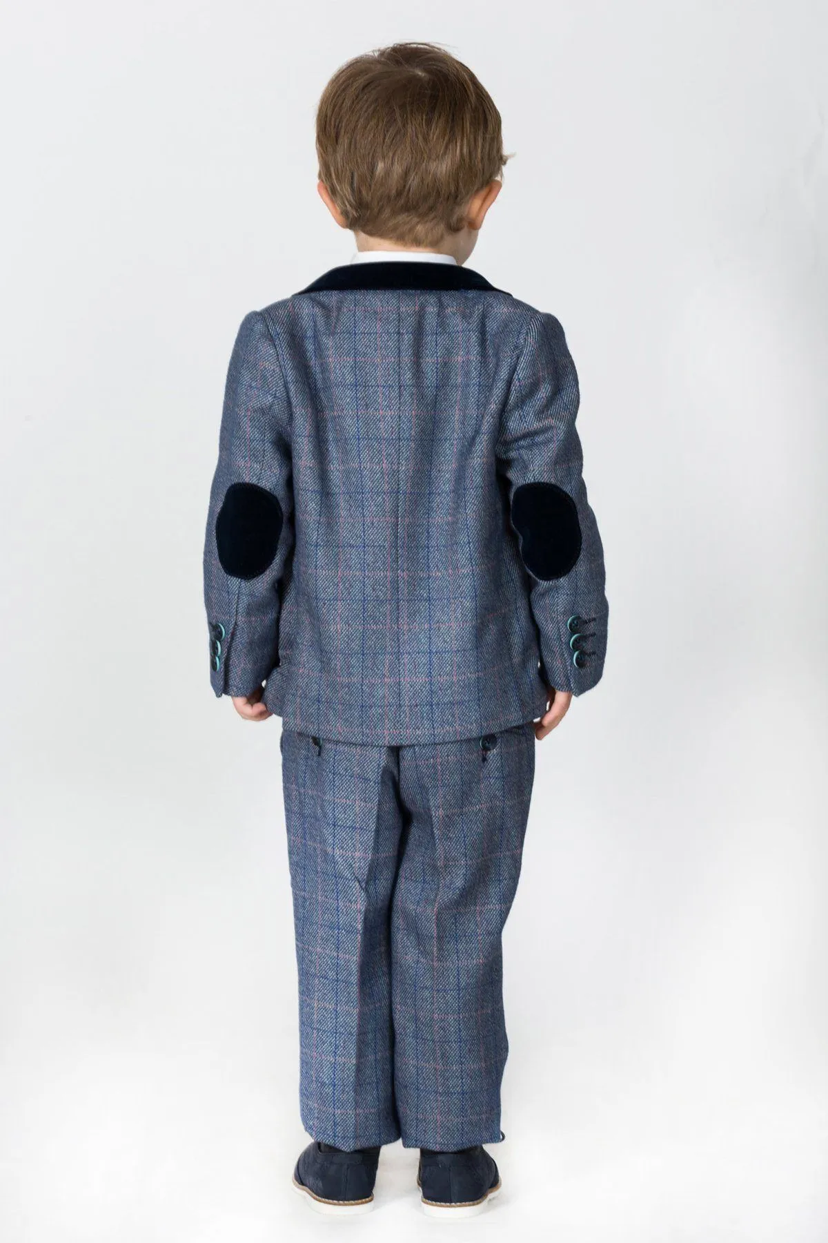 HILTON - Childrens Blue Tweed Check Three Piece Suit