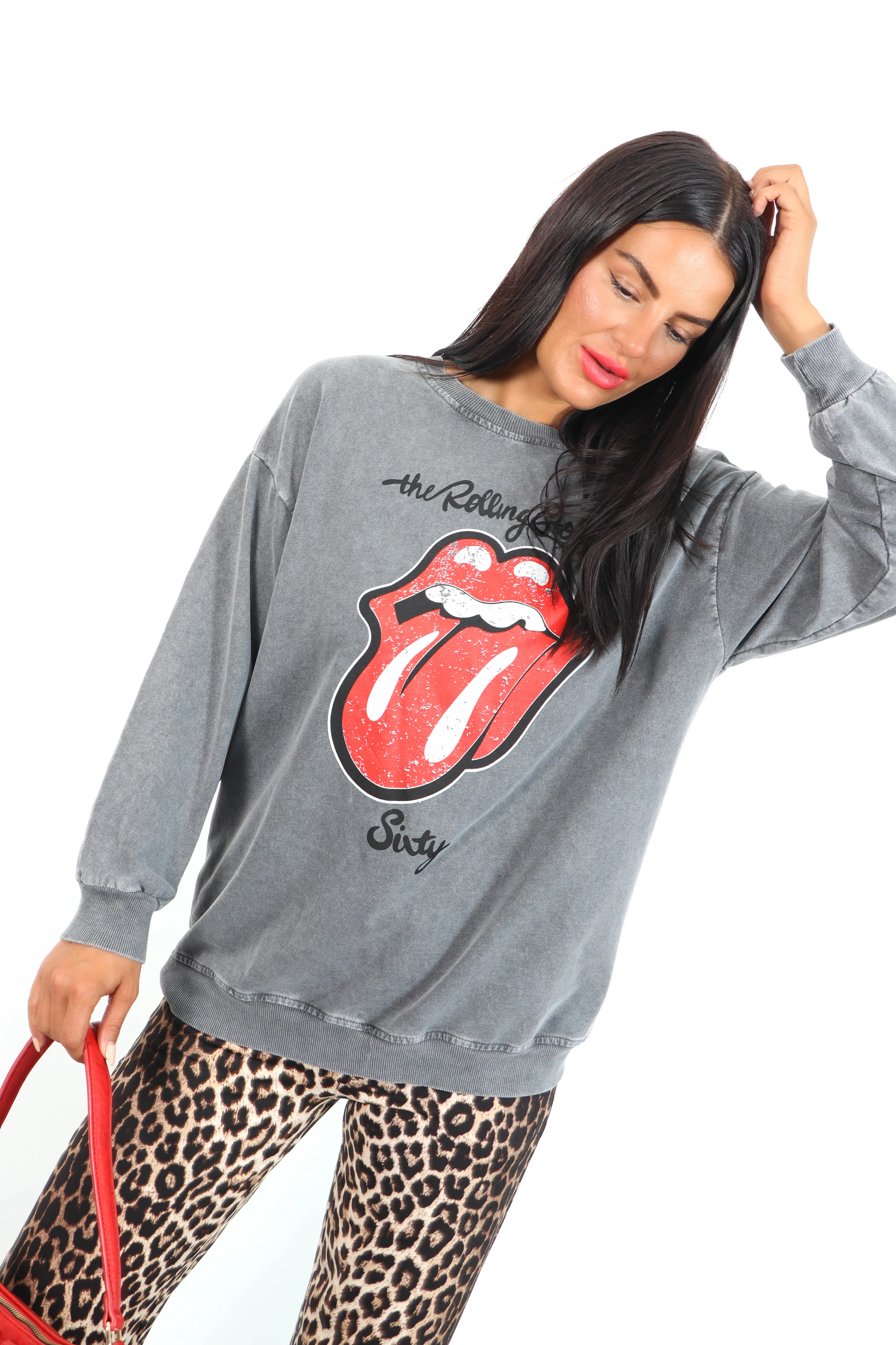 I'm With The Band - Acid Wash Red Graphic Sweatshirt