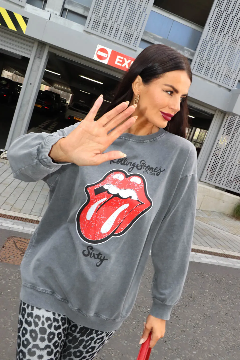 I'm With The Band - Acid Wash Red Graphic Sweatshirt