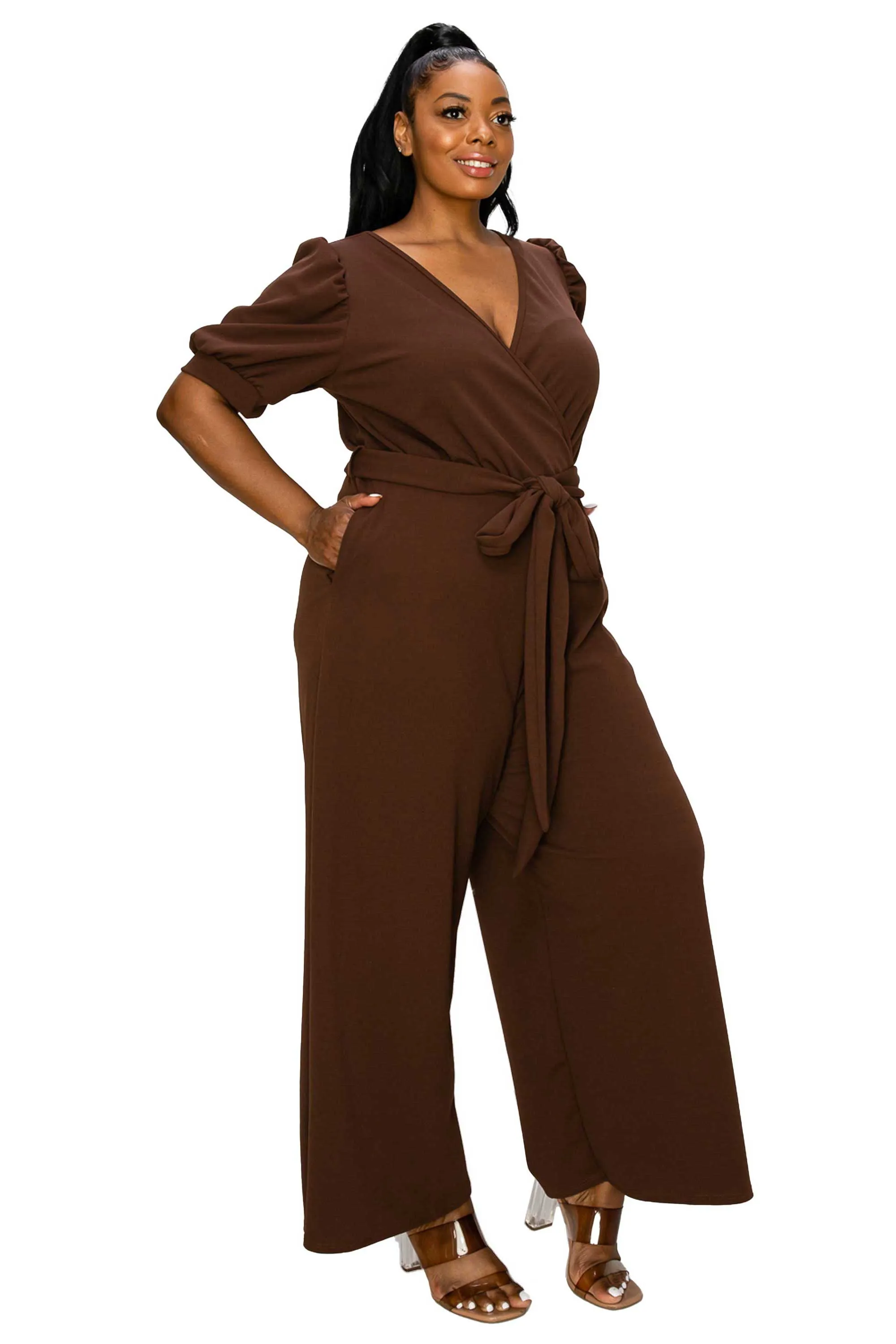 Iris Surplice Belted Pocket Jumpsuit