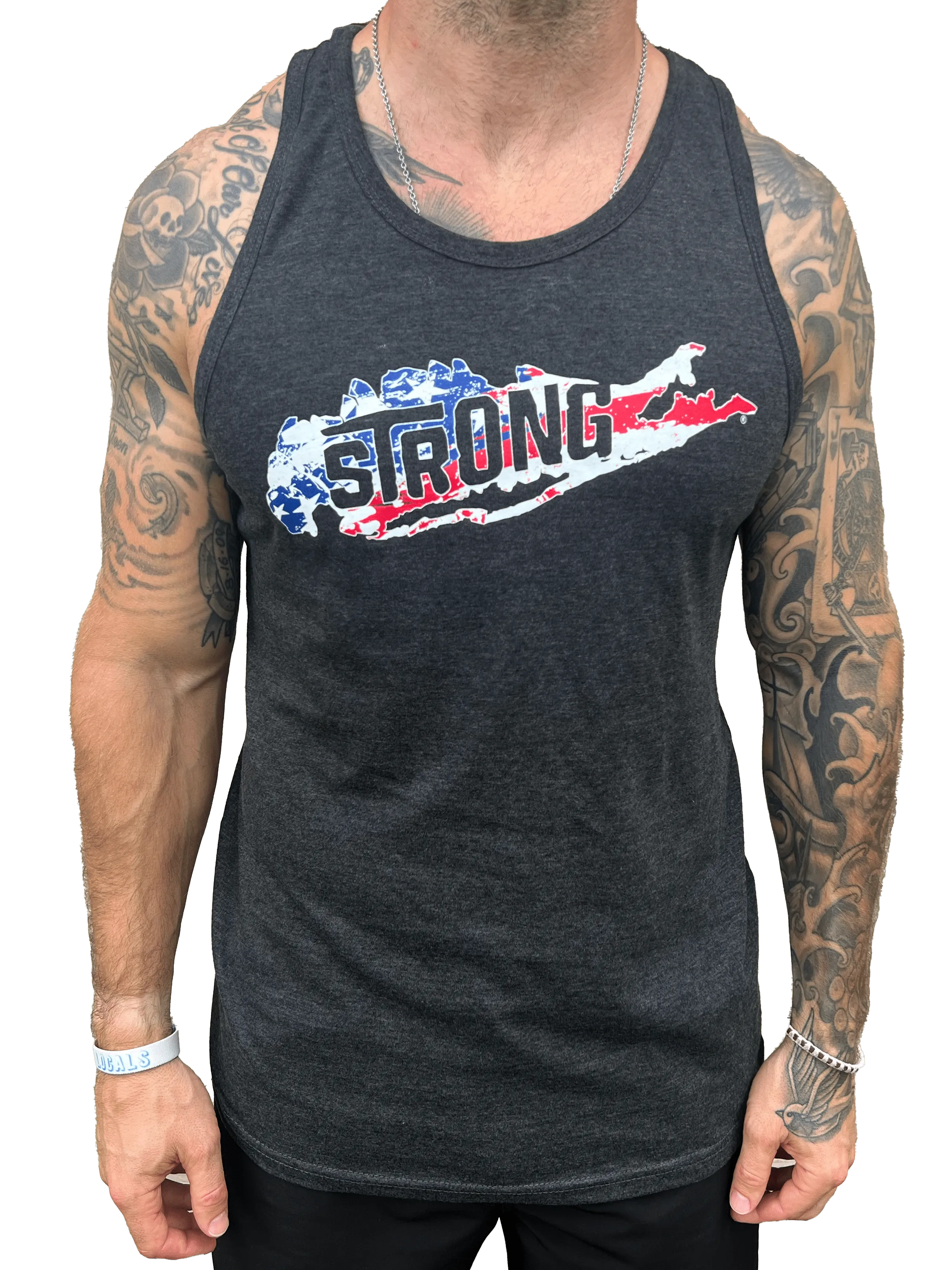 Long Island Strong - American Flag Charcoal Tank