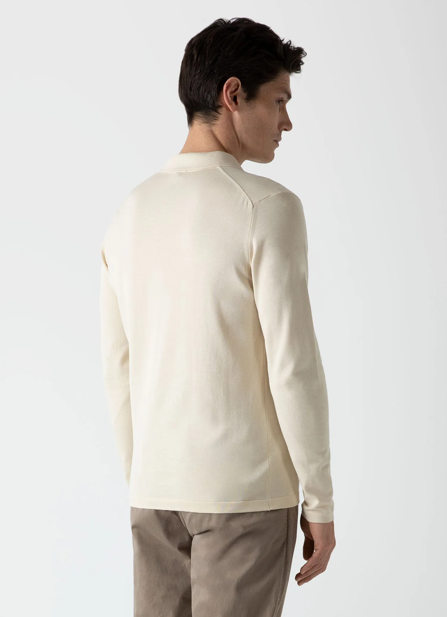 Men's Sea Island Cotton Long Sleeve Polo Shirt in Undyed