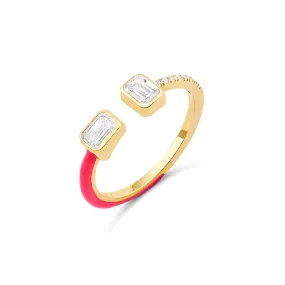 Multishape Enamel Diamond Bezels Statement Cuff Ring