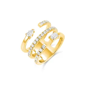 Multishape Triple Row Diamond-on-Diamond Statement Ring