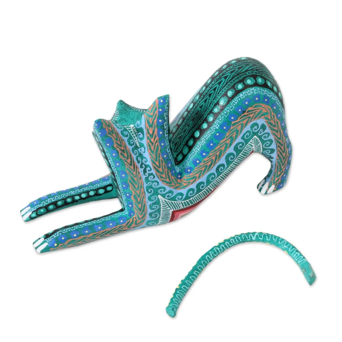 Novica Cat Stretch Wood Alebrije Figurine