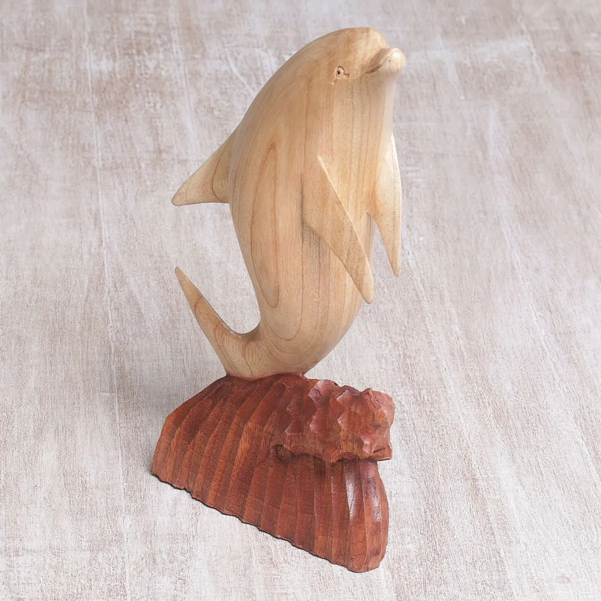 Novica Dolphin Hop Wood Sculpture