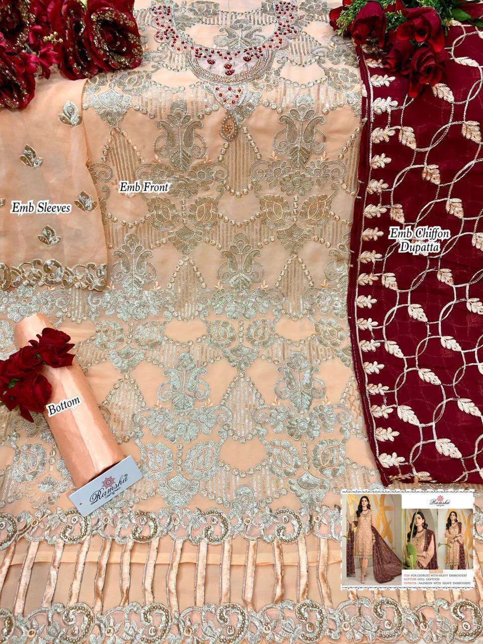 PEACH COLOR GEORGETTE PARTY WEAR HIT PAKISTANI STYLE SUITS