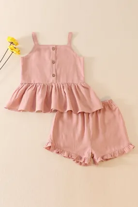 Pink linen ruffle 2pc girl set