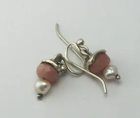 Pink opal & pearl earring