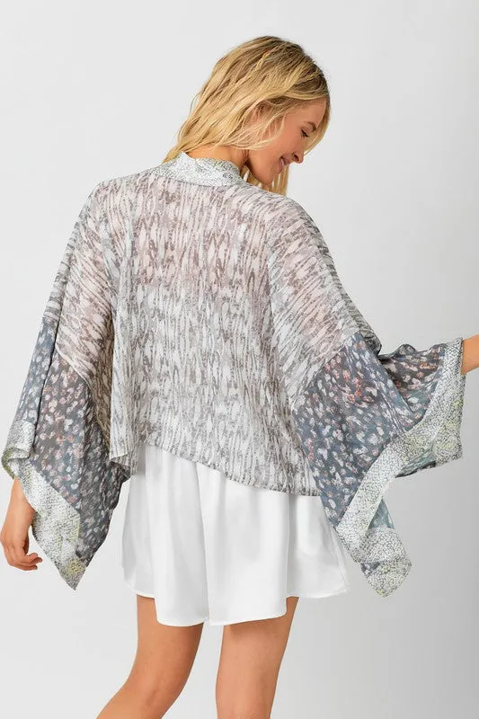 Print Mixed Kimono - Grey Mix