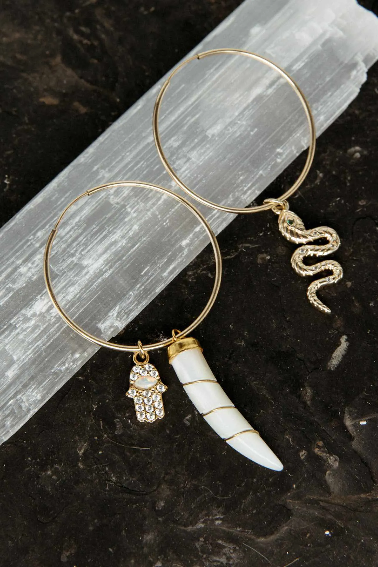 Protection & Rebirth Charm Gold Hoop Earrings