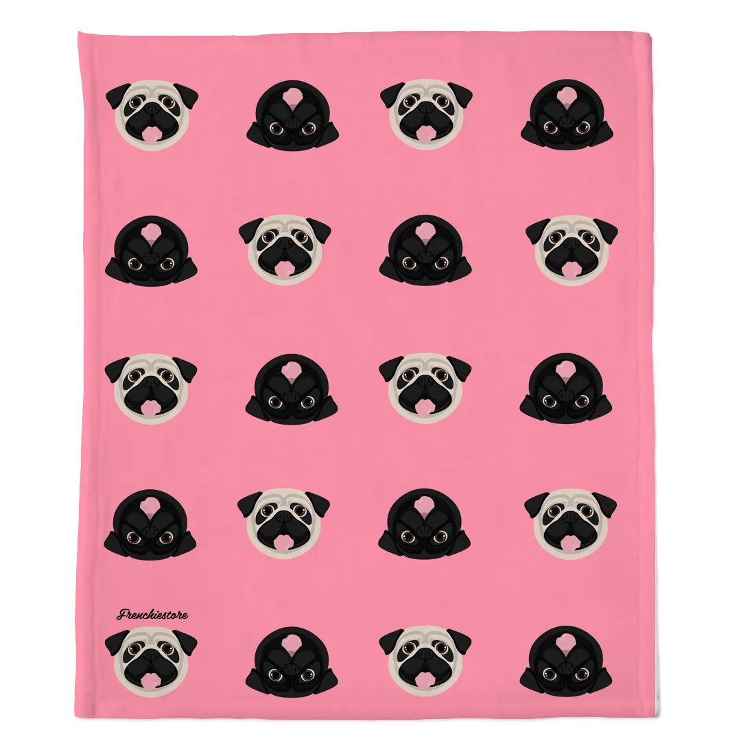 Pug Blanket | Different Pug dogs on Pink