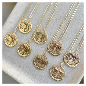 "Mémé" Gold Spinning Menorah Necklace