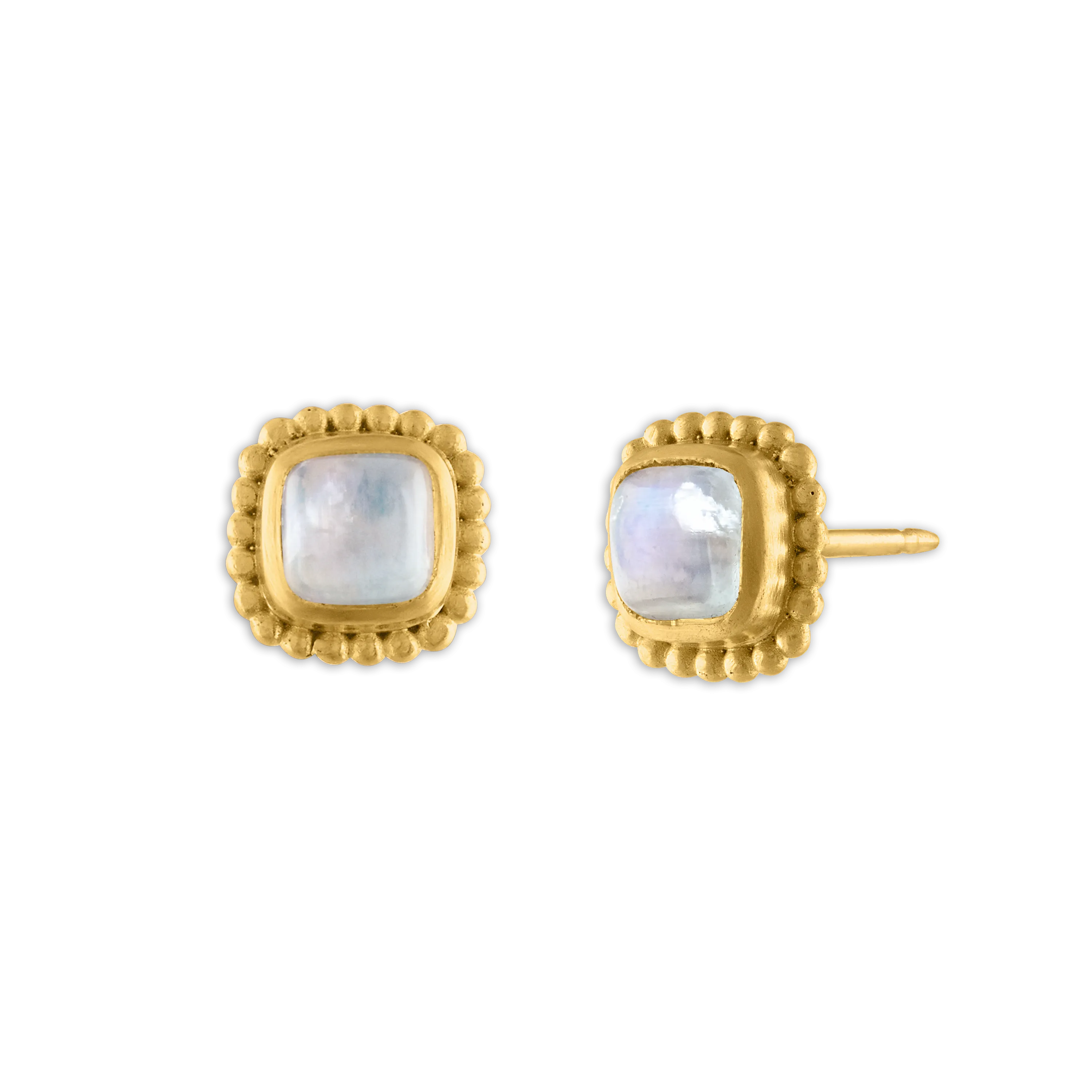 Rainbow Moonstone Granulated Stud Earrings