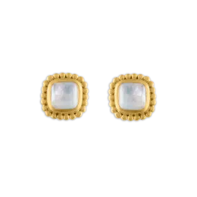 Rainbow Moonstone Granulated Stud Earrings