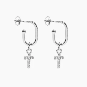 Roma Cross CZ Earrings (Silver)