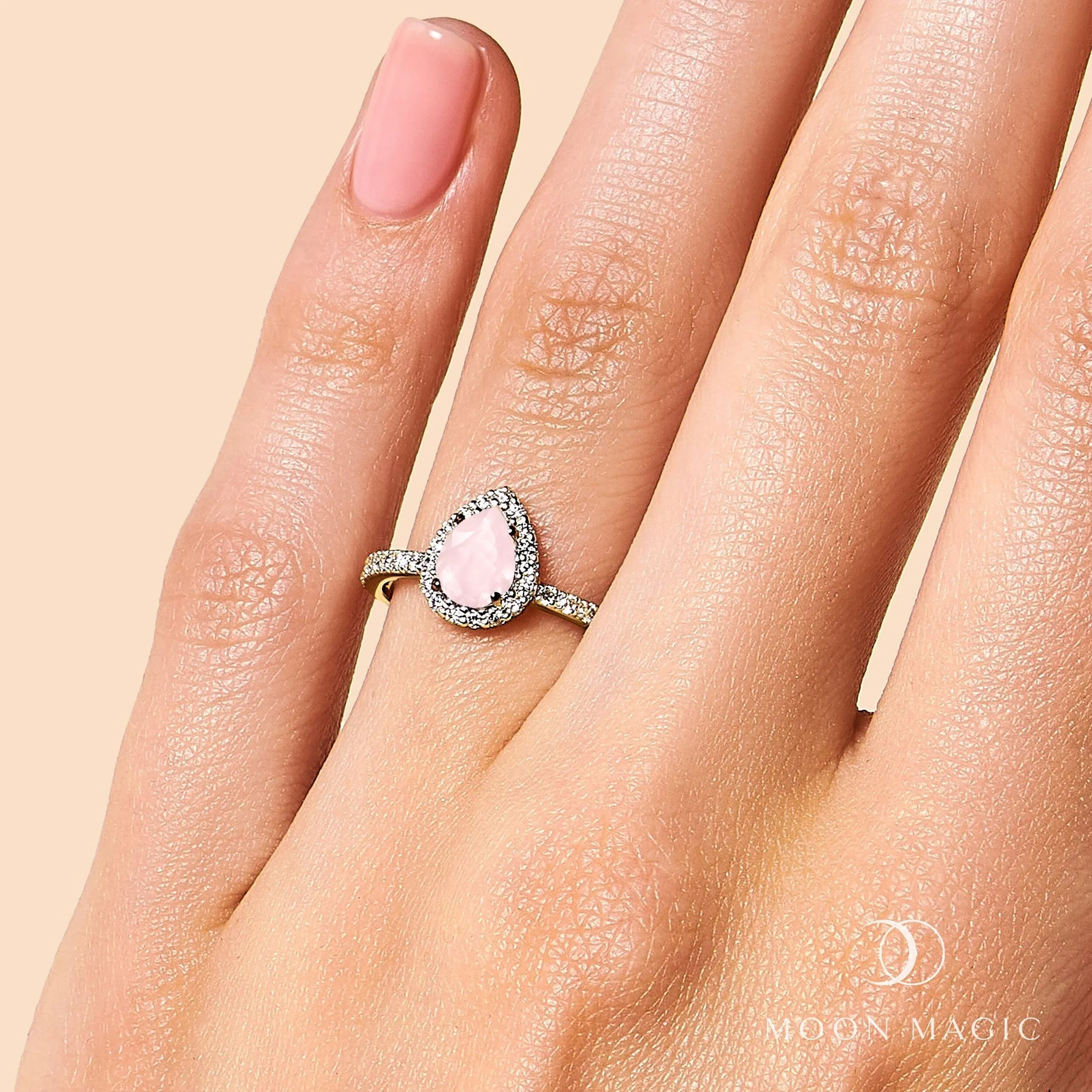 Rose Quartz Lab Diamond Ring - Tear of Joy