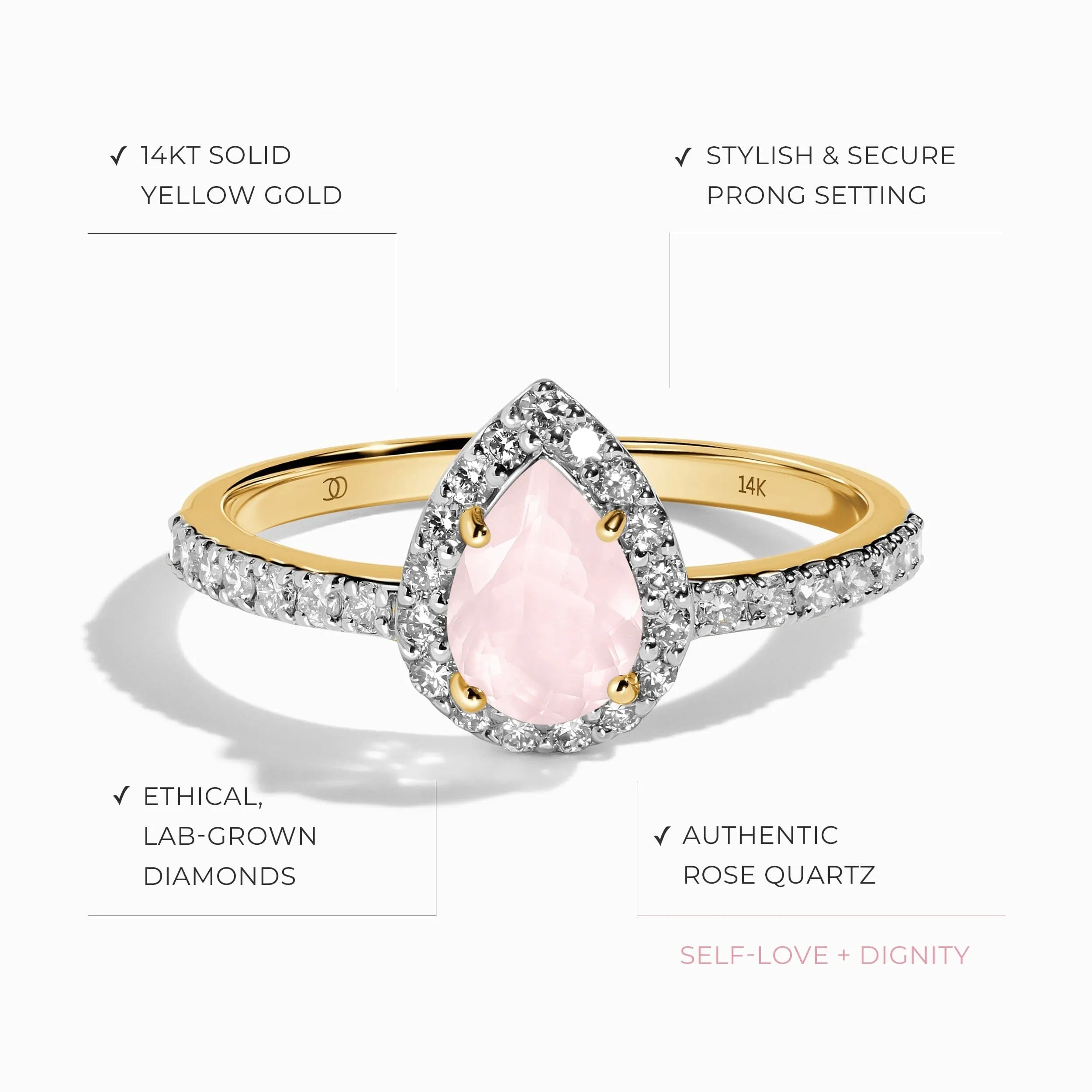 Rose Quartz Lab Diamond Ring - Tear of Joy