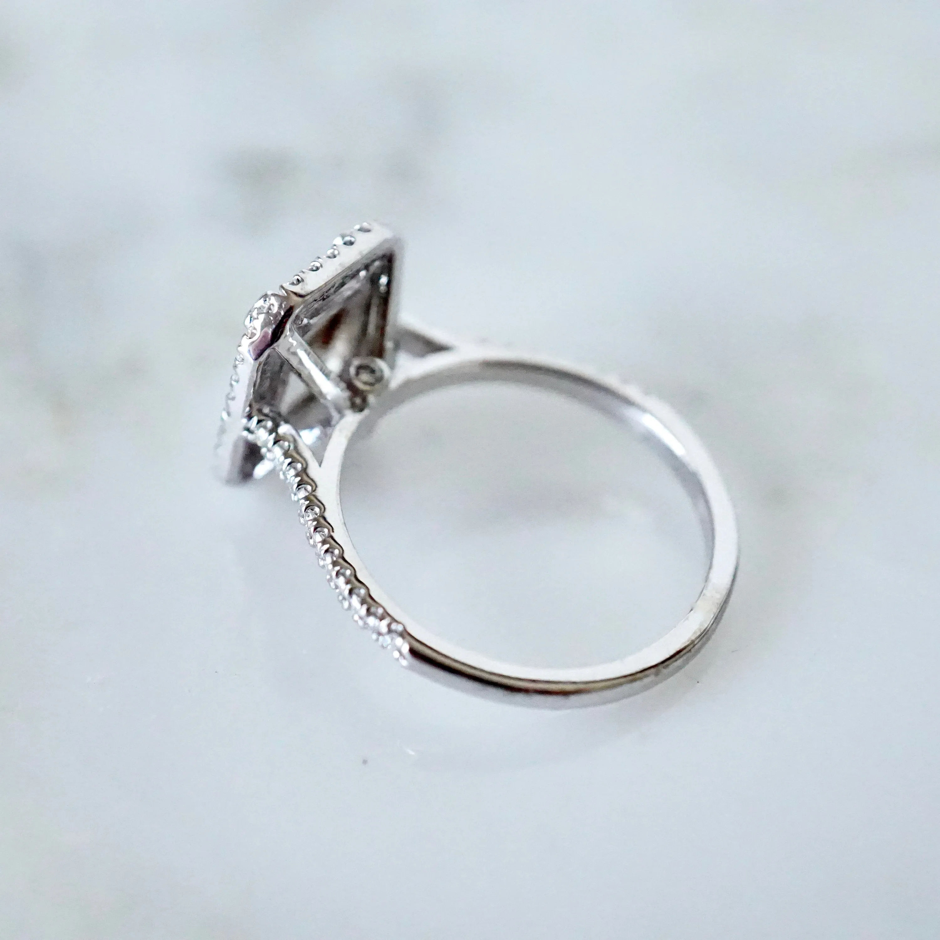 Salt and Pepper Diamond Halo Ring - Grey Cushion Rose Cut Ring - Unique Women's Diamond Ring