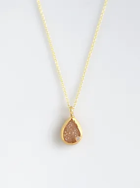 Shining Druzy Small Teardrop Genuine Diamond Necklace