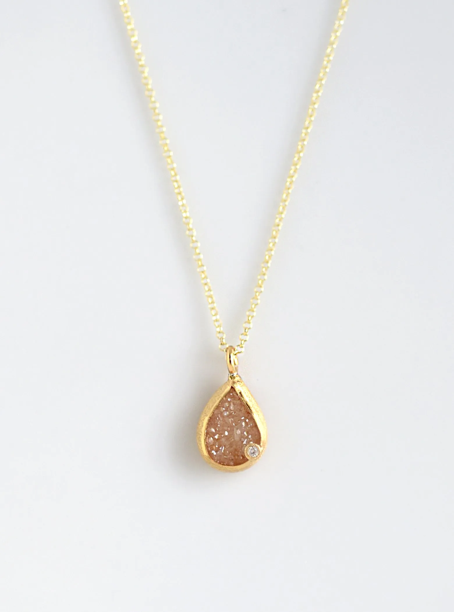 Shining Druzy Small Teardrop Genuine Diamond Necklace