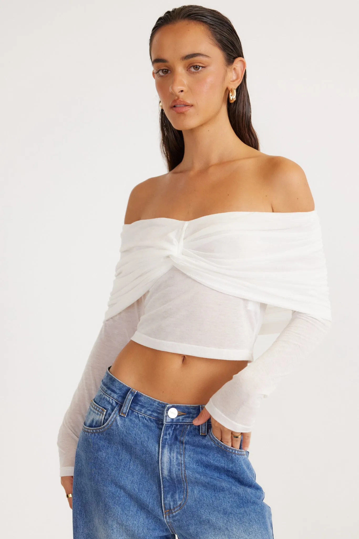 SNDYS Madrid Off Shoulder Top - White