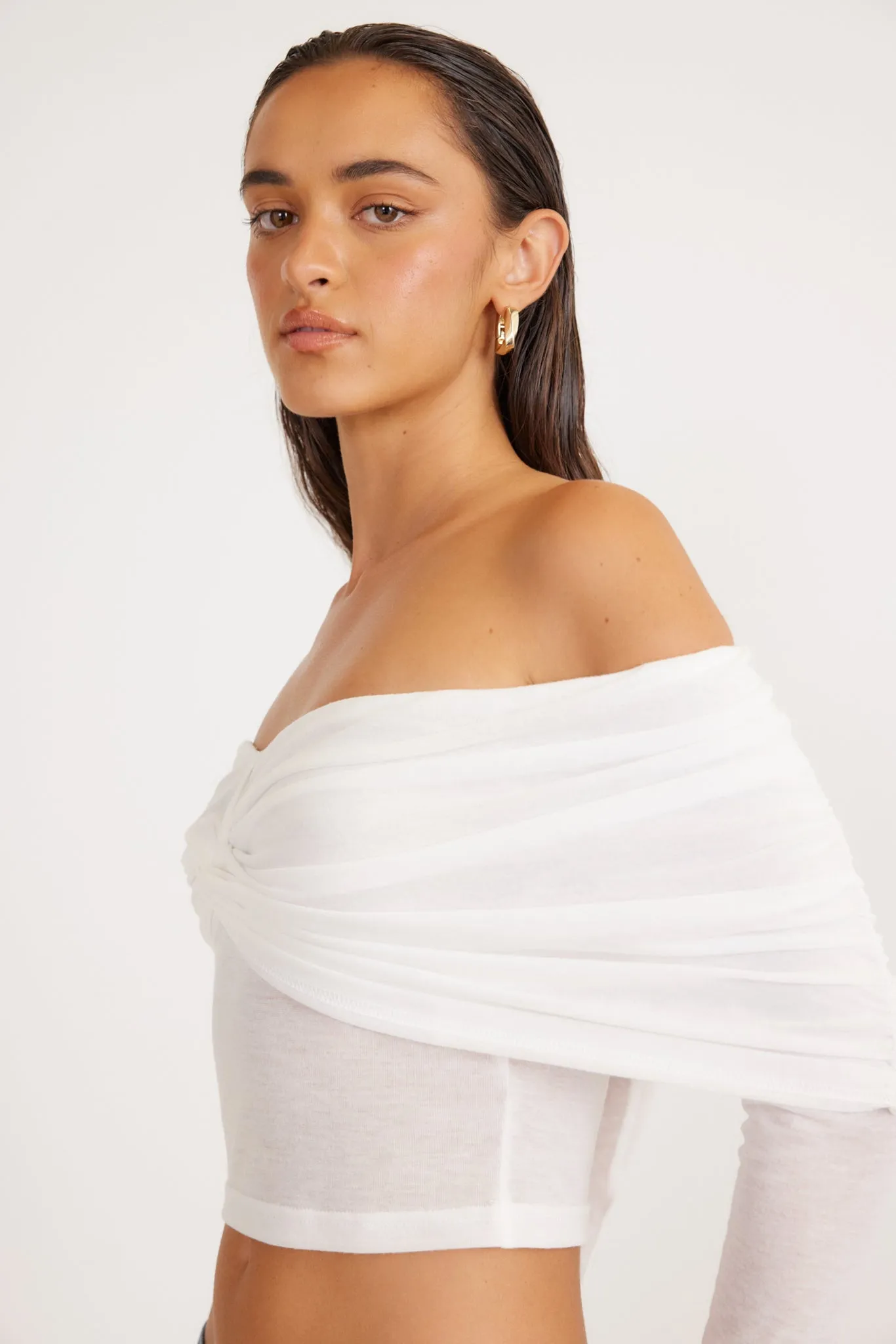 SNDYS Madrid Off Shoulder Top - White