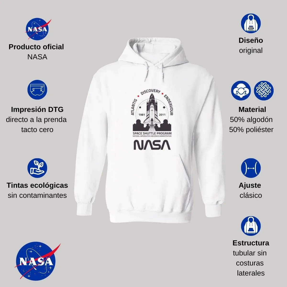 Sweater Suéter Hombre Hoodie Nasa Cohete