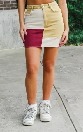 The Colorblock Skirt (Garnet & Gold)