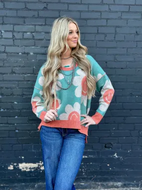 The Teal & Coral Make You Smile Sweater