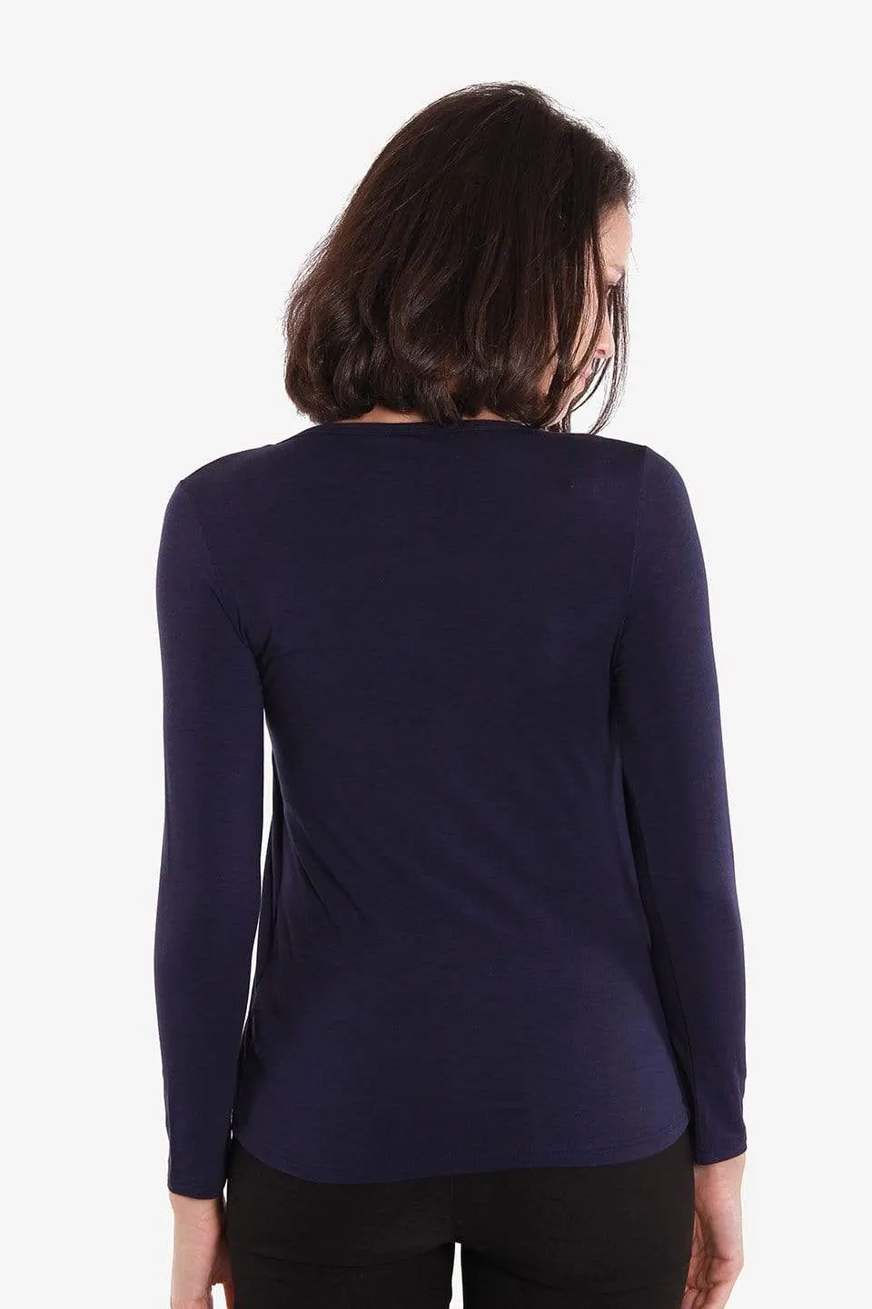 Vina Flap Nursing Top Bamboo Cotton Long Sleeve Navy