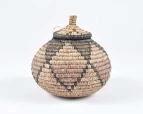 Vintage African Zulu Tribal Hand Woven Basket Lidded Traditional Ukhamba-Two Tone Detail