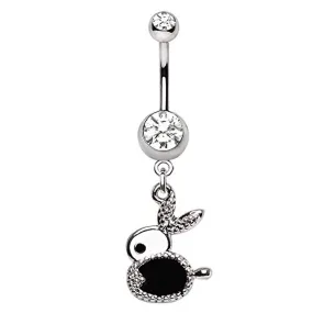 WildKlass 316L Stainless Steel Jeweled Bunny Dangle Navel Ring