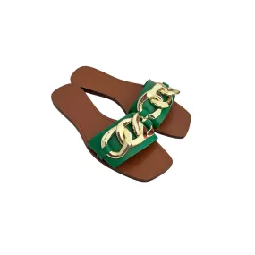 ZARA Green & Gold Metal Flat Slides | Gently Used |