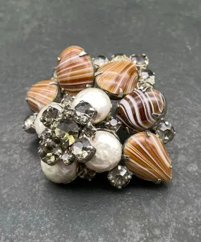 ヴィンテージ アートガラス パール ビジュー ブローチ/Vintage Art Glass Pearl Bijou Brooch